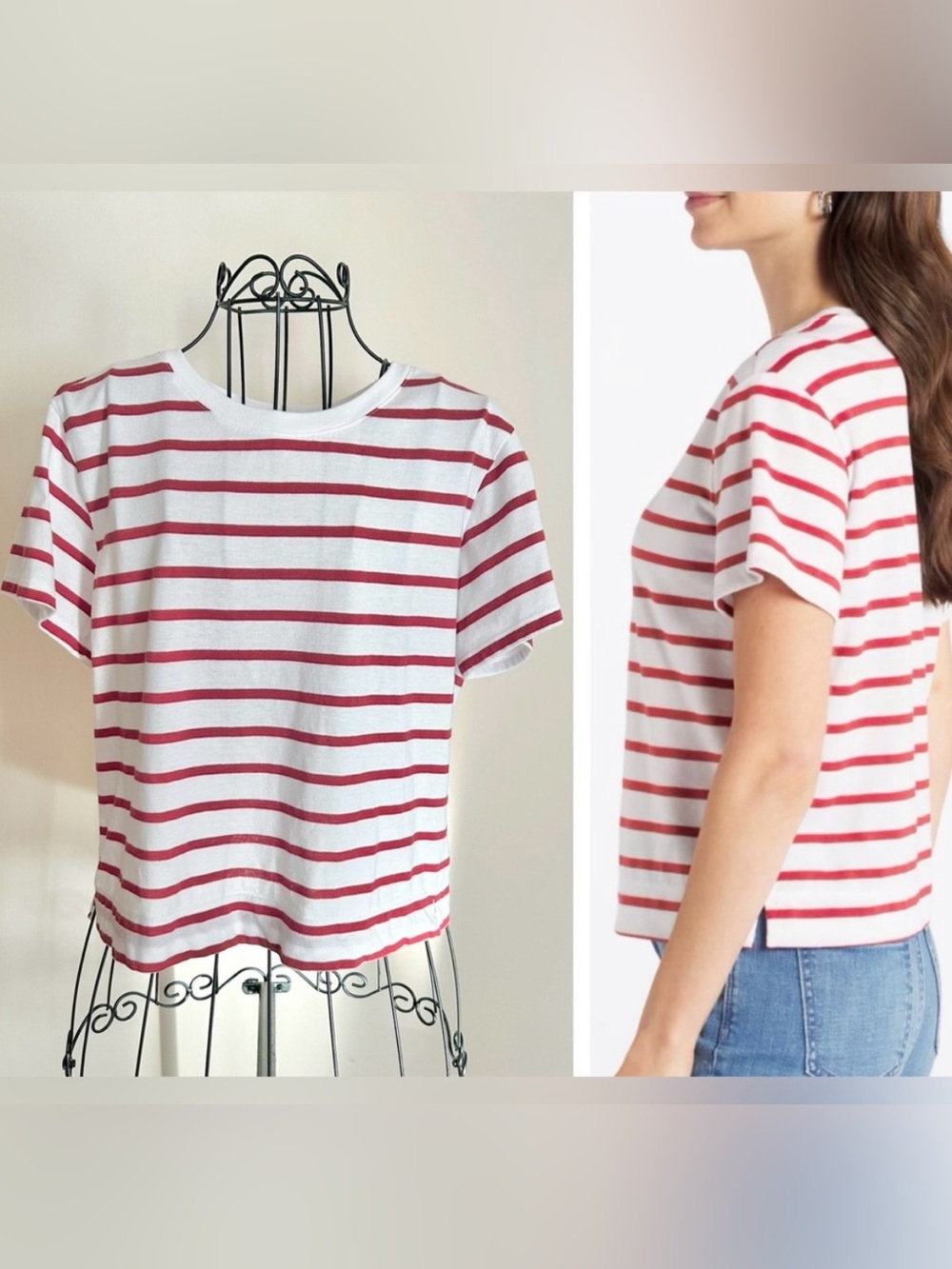 Market & Spruce Women's Red & White Striped Short-Sleeve Tee